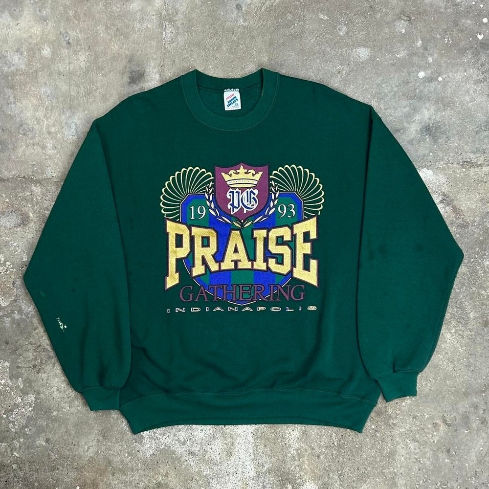 Vintage 90s Praise Gathering Sweatshirt Size XL Green Indianapolis Crewneck